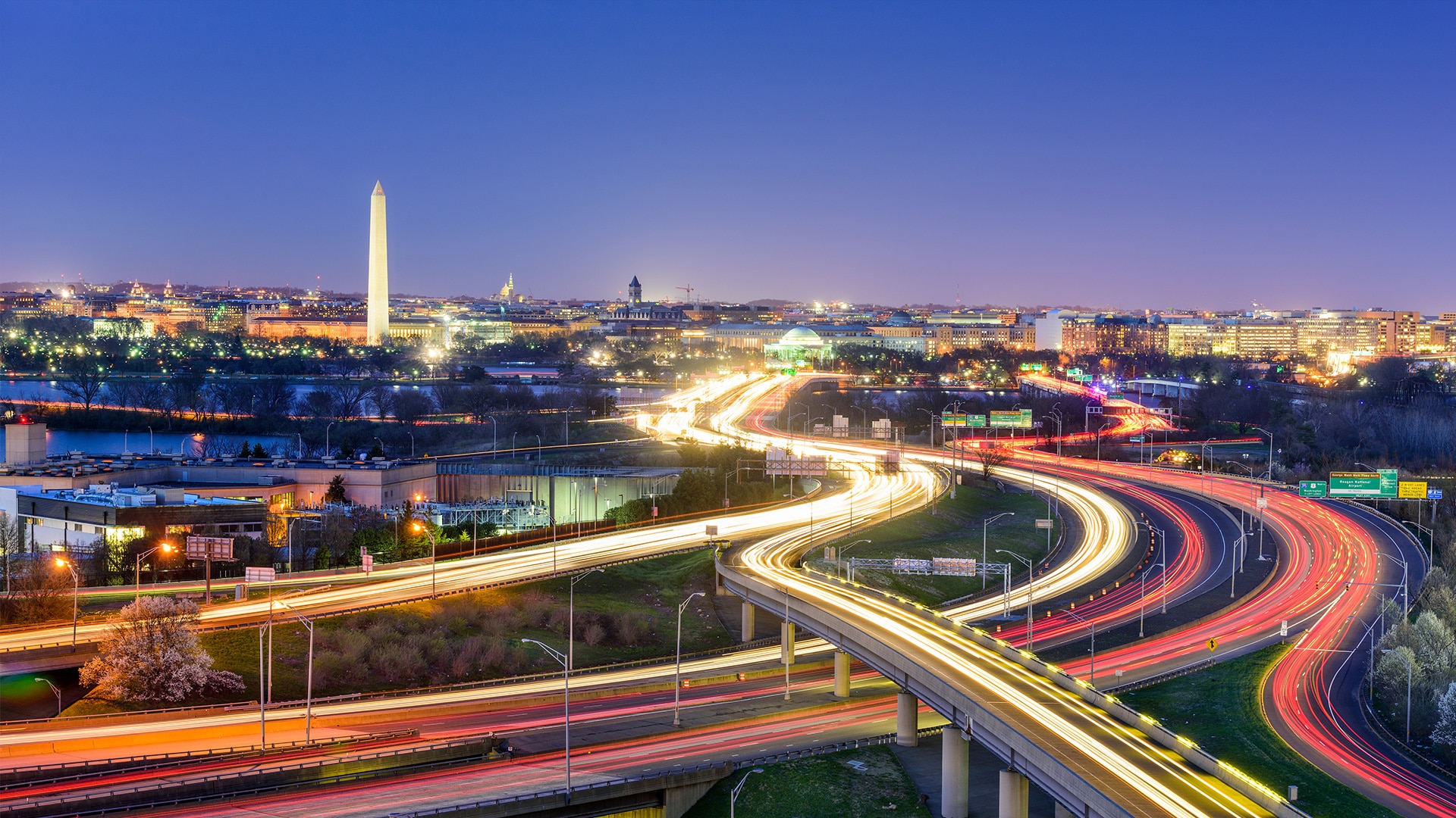 dc highways with washington monument in background - jefferson apartment group