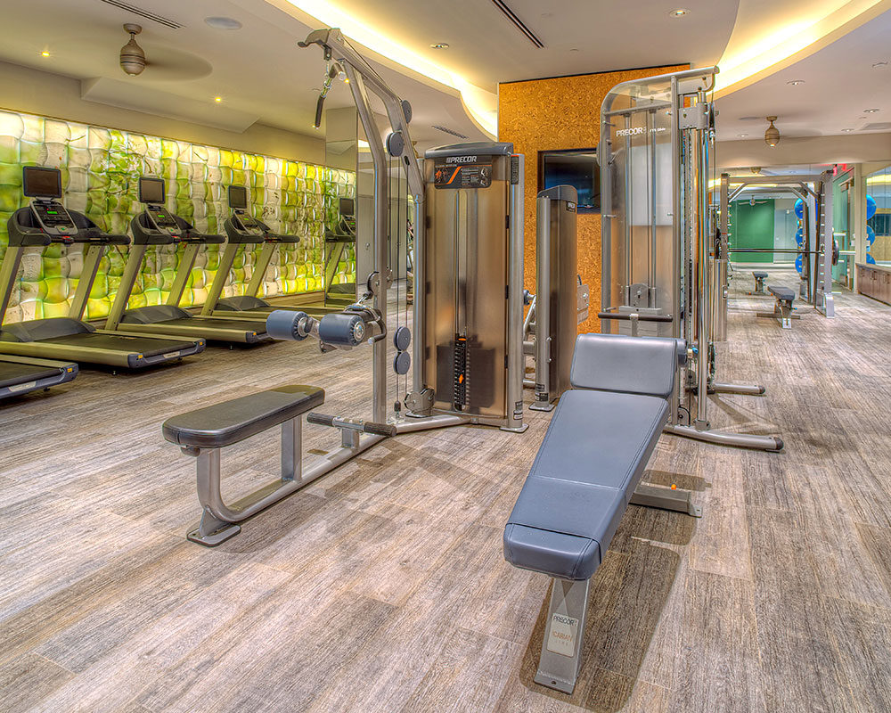 tellus fitness center with strength training equipment and cardio machines - jefferson apartment group
