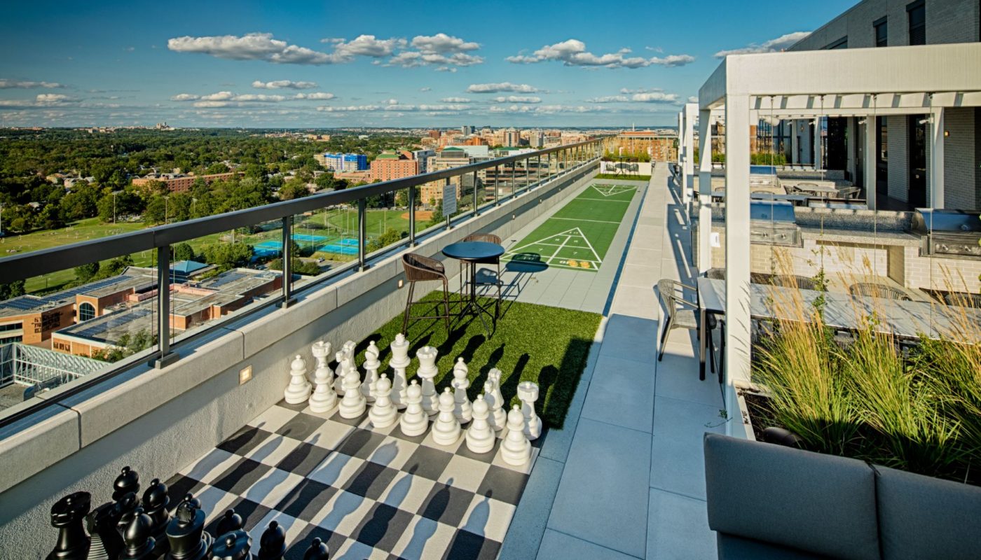 rooftop amenity with outdoor gaming j sol apartments