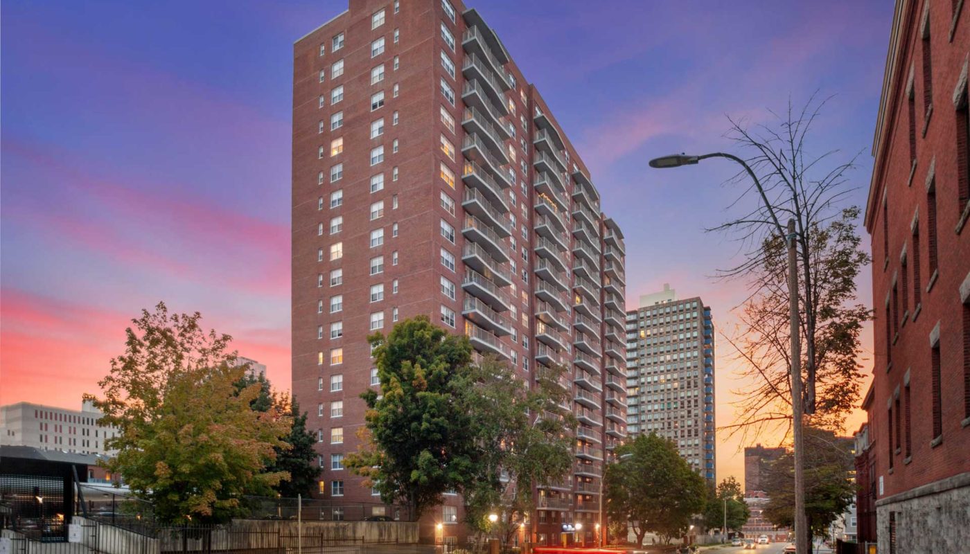 cityview at longwood High-rise building exterior at sunset - jefferson apartment group