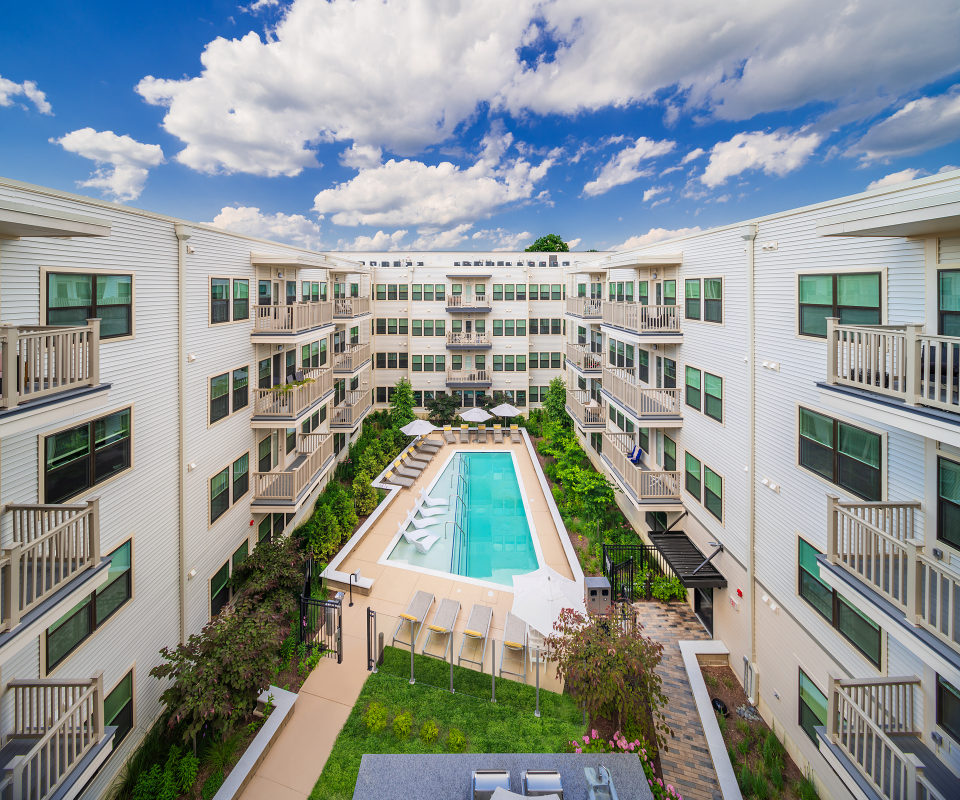 courtyard with pool - atelier apartments glenmont metro