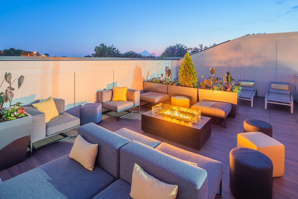 rooftop deck with fire pit - atelier apartments glenmont metro