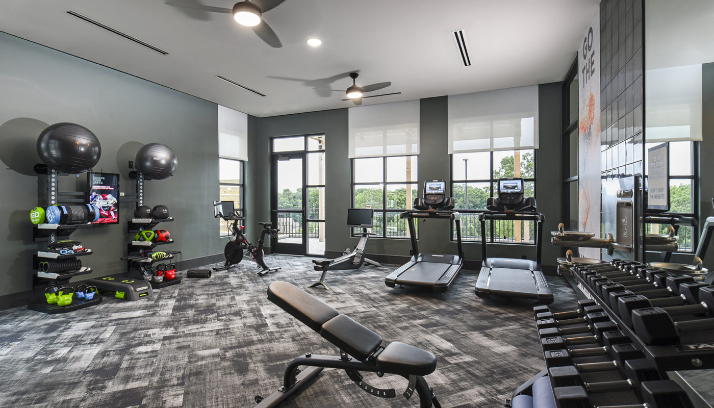 fitness center equipment and treadmills J Woburn Heights apartments Woburn, MA