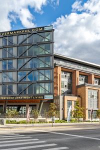 entrance exterior view of building with the sky in the back Rivermark Northern Liberties luxury apartments Philadelphia PAground