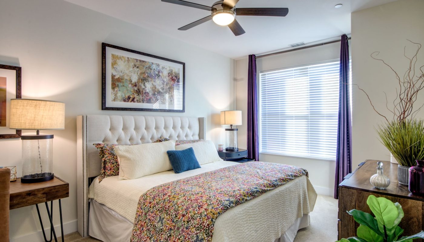 bedroom with ceiling fan - Annapolis Junction MD luxury apartments