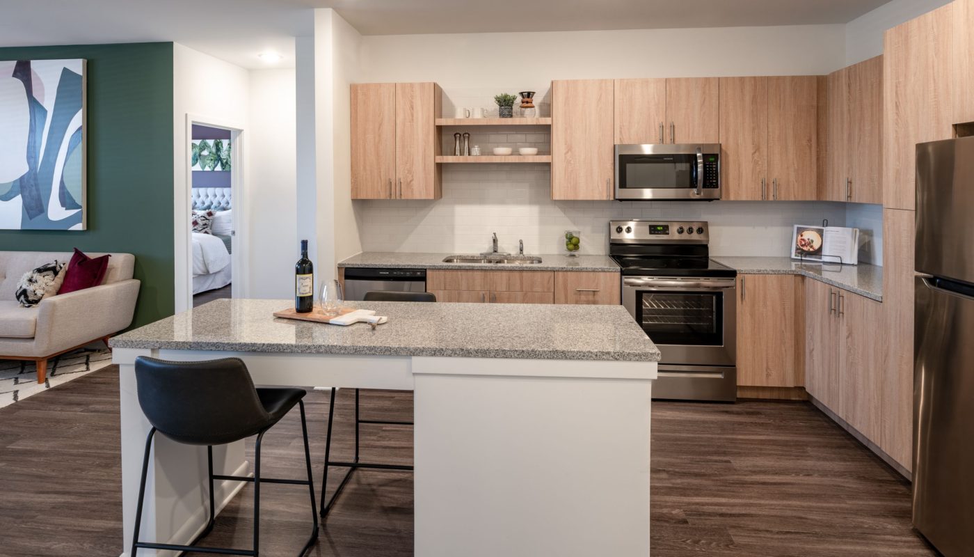 kitchen with island - brandywine green apartments