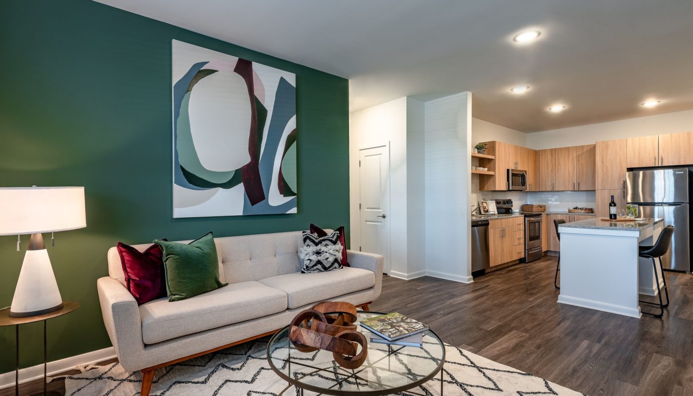 model living area and kitchen - brandywine green apartments