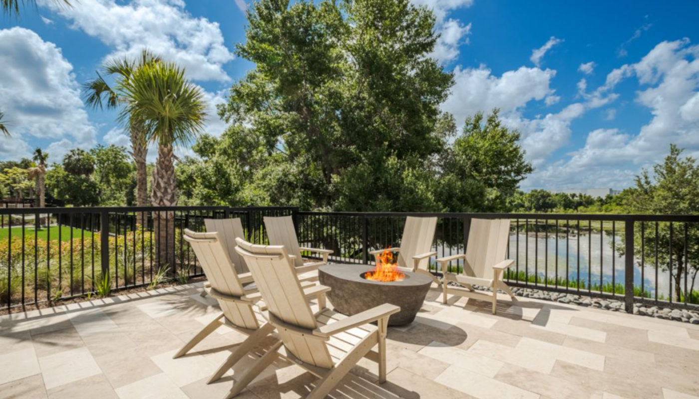 Elevated patio overlooking the lake J Ardin Apopka FL luxury apartments for rent
