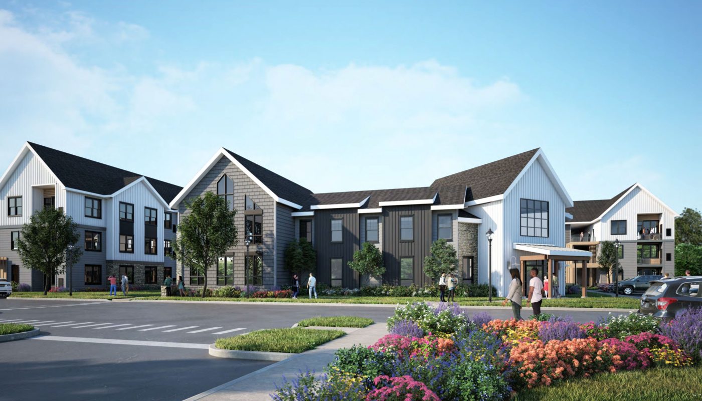 exterior rendering of 2 story apartment buildings