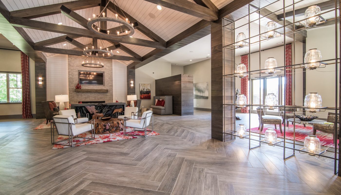 Lodge at Croasdaile Farm Clubhouse with vaulted ceilings